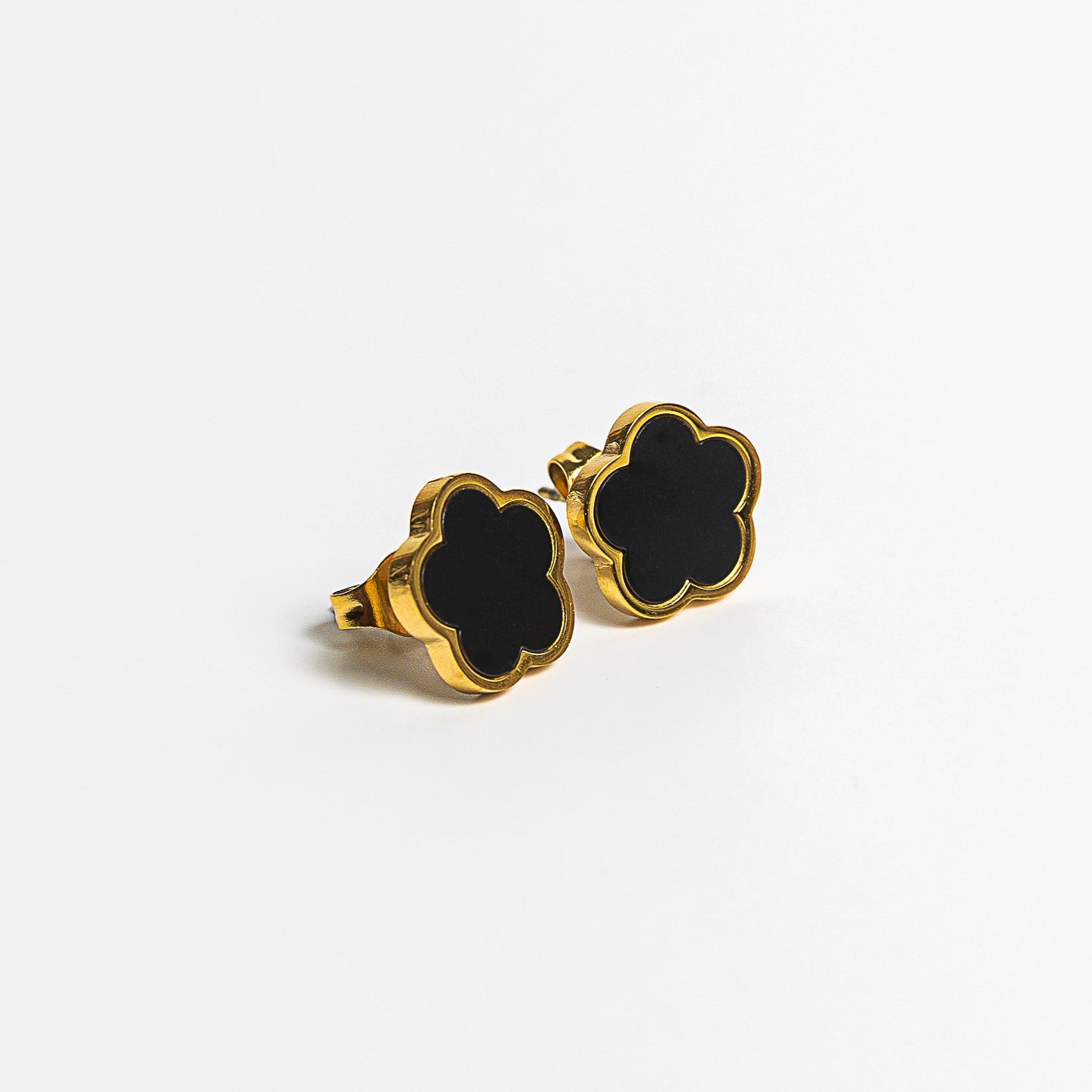 “FLOR FINA” EARRING STUDS, 18K GOLD PLATED STEEL